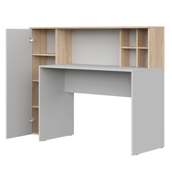 Bureau FAUSKE - Spacieux - Avec Armoire - Chêne Sonoma - Blanc - Largeur 153 cm, Hauteur 116 cm, Profondeur 54 cm – Image 4