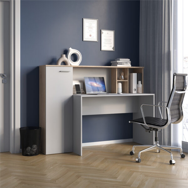 Bureau FAUSKE - Spacieux - Avec Armoire - Chêne Sonoma - Blanc - Largeur 153 cm, Hauteur 116 cm, Profondeur 54 cm – Image 5
