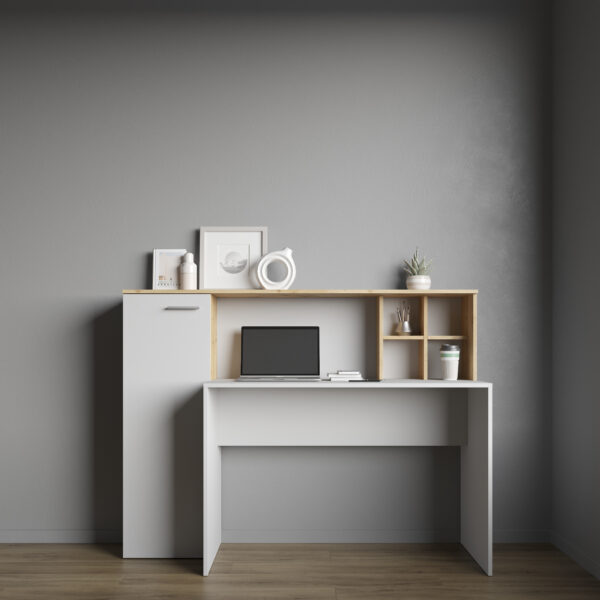 Bureau FAUSKE - Spacieux - Avec Armoire - Chêne Sonoma - Blanc - Largeur 153 cm, Hauteur 116 cm, Profondeur 54 cm – Image 8