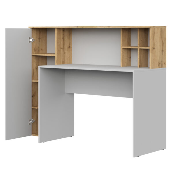 Bureau FAUSKE - Spacieux - Avec armoire - Chêne Wotan - Blanc - Largeur 153 cm, Hauteur 116 cm, Profondeur 54 cm – Image 4
