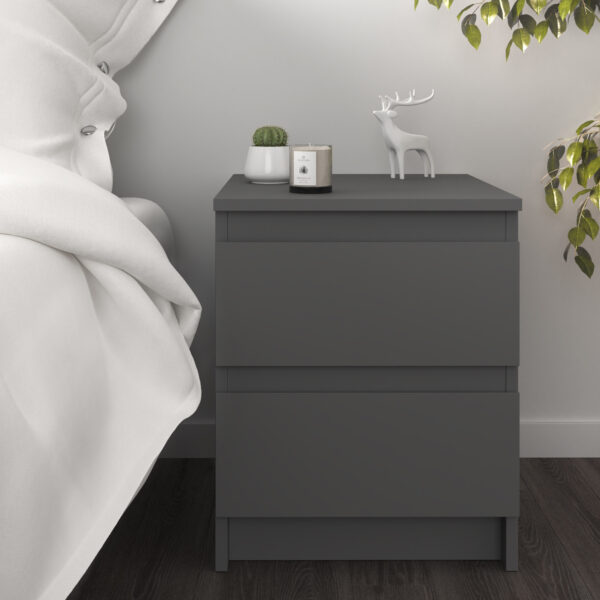 Commode SOLA - Gris - 2 Tiroirs - Largeur 40 cm, Hauteur 50 cm, Profondeur 43 cm – Image 2