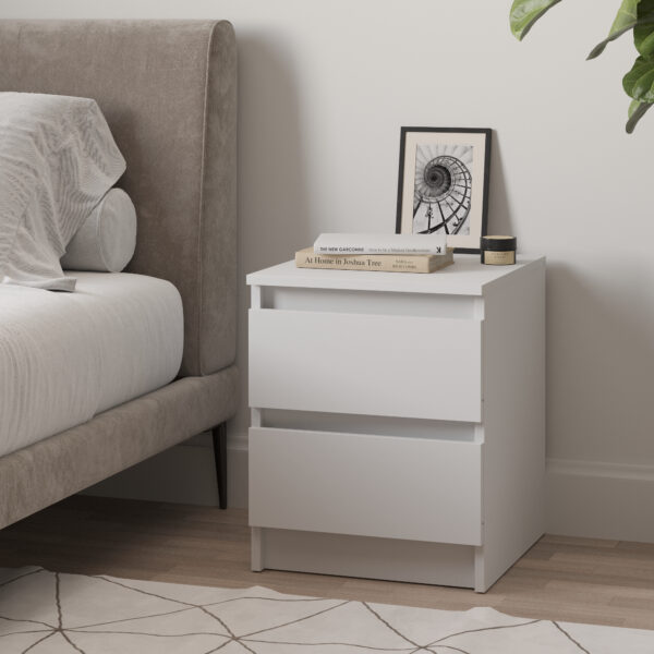 Commode SOLA - Blanc - 2 Tiroirs - Largeur 40 cm, Hauteur 50 cm, Profondeur 43 cm – Image 2