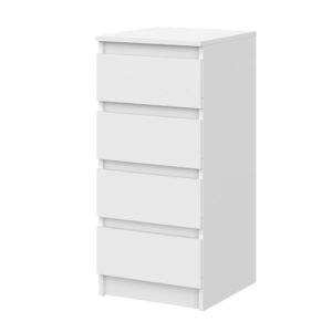 Commode SOLA - Blanche - 4 Tiroirs - Largeur 40 cm, Hauteur 90 cm, Profondeur 43 cm