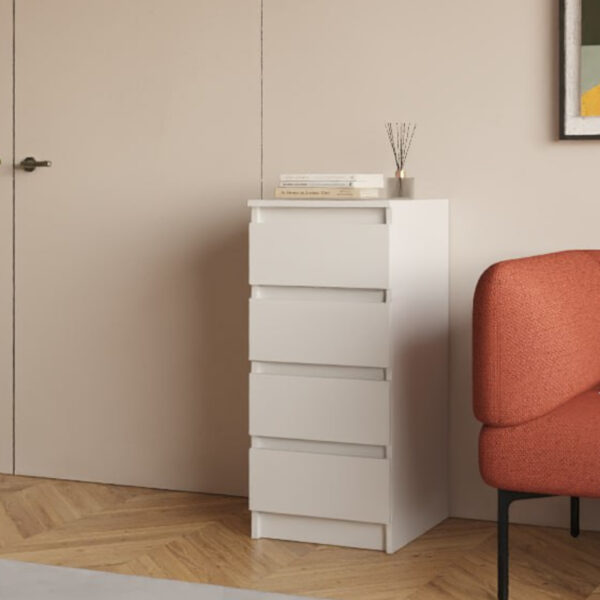 Commode SOLA - Blanche - 4 Tiroirs - Largeur 40 cm, Hauteur 90 cm, Profondeur 43 cm – Image 2