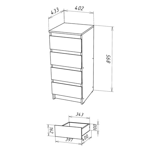 Commode SOLA - Blanche - 4 Tiroirs - Largeur 40 cm, Hauteur 90 cm, Profondeur 43 cm – Image 3