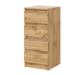 Commode SOLA - Chêne Wotan - 4 Tiroirs - Largeur 40 cm, Hauteur 90 cm, Profondeur 43 cm
