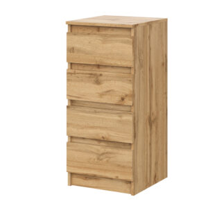 Commode SOLA - Chêne Wotan - 4 Tiroirs - Largeur 40 cm, Hauteur 90 cm, Profondeur 43 cm