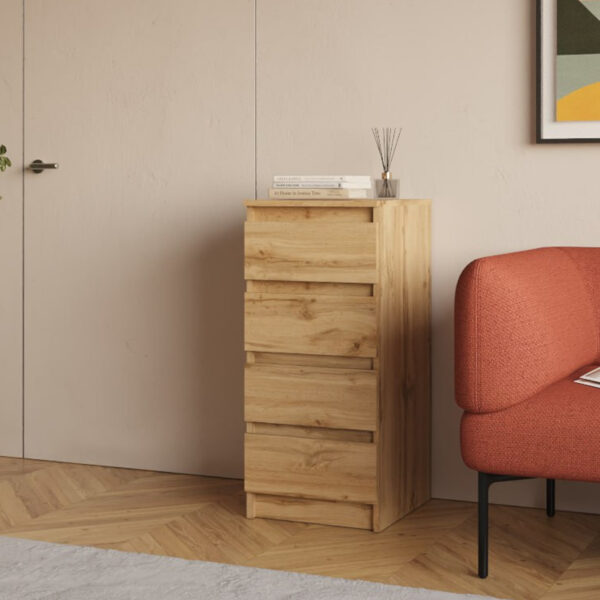 Commode SOLA - Chêne Wotan - 4 Tiroirs - Largeur 40 cm, Hauteur 90 cm, Profondeur 43 cm – Image 2