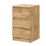 Commode SOLA - Chêne Wotan - 3 Tiroirs - Largeur 40 cm, Hauteur 69 cm, Profondeur 43 cm