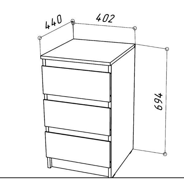 Commode SOLA - Chêne Wotan - 3 Tiroirs - Largeur 40 cm, Hauteur 69 cm, Profondeur 43 cm – Image 2