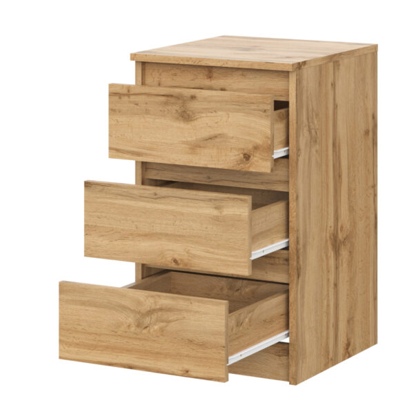 Commode SOLA - Chêne Wotan - 3 Tiroirs - Largeur 40 cm, Hauteur 69 cm, Profondeur 43 cm – Image 3
