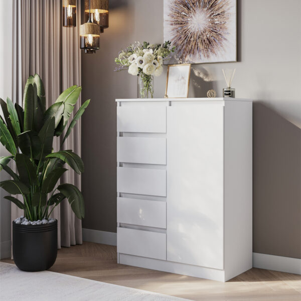 Commode SOLA - Blanc - 4 Tiroirs - Largeur 83 cm, Hauteur 114 cm, Profondeur 43 cm – Image 2