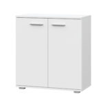 Commode FAUSKE - Spacieux - 2 Portes - Blanc - Largeur 69 cm, Hauteur 74 cm, Profondeur 34 cm