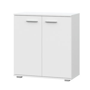 Commode FAUSKE - Spacieux - 2 Portes - Blanc - Largeur 69 cm, Hauteur 74 cm, Profondeur 34 cm