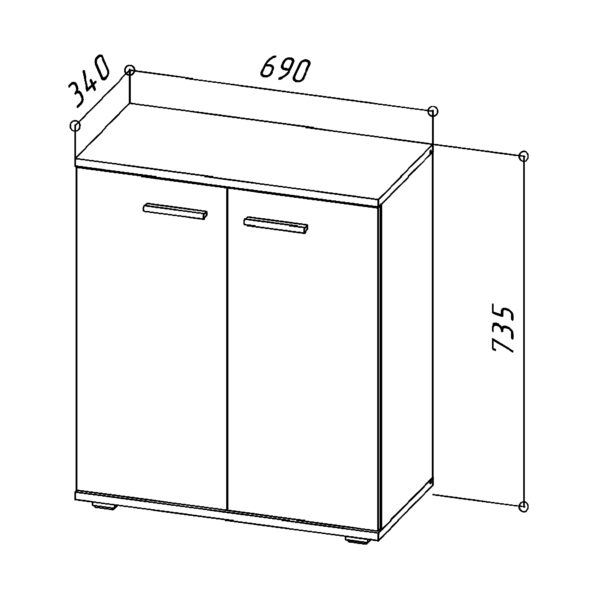 Commode FAUSKE - Spacieux - 2 Portes - Blanc - Largeur 69 cm, Hauteur 74 cm, Profondeur 34 cm – Image 3
