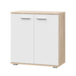 Commode FAUSKE - Spacieuse - 2 Portes - Chêne Sonoma - Blanc - Largeur 69 cm, Hauteur 74 cm, Profondeur 34 cm