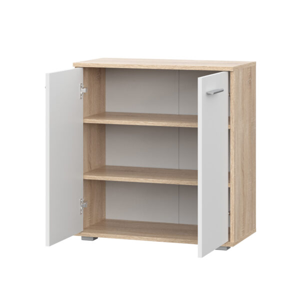 Commode FAUSKE - Spacieuse - 2 Portes - Chêne Sonoma - Blanc - Largeur 69 cm, Hauteur 74 cm, Profondeur 34 cm – Image 4