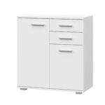 Commode FAUSKE - 2 Tiroirs - 2 Portes - Blanc - Largeur 69 cm, Hauteur 74 cm, Profondeur 34 cm
