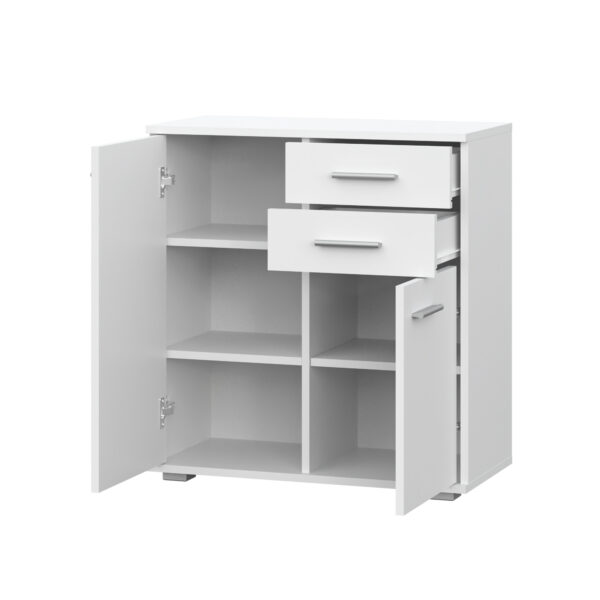 Commode FAUSKE - 2 Tiroirs - 2 Portes - Blanc - Largeur 69 cm, Hauteur 74 cm, Profondeur 34 cm – Image 4