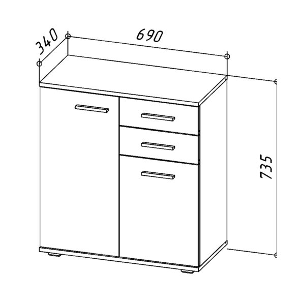Commode FAUSKE - 2 Tiroirs - 2 Portes - Chêne Sonoma - Blanc - Largeur 69 cm, Hauteur 74 cm, Profondeur 34 cm – Image 3