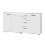 Commode FAUSKE - 4 Tiroirs - 3 Portes - Blanc - Largeur 138 cm, Hauteur 74 cm, Profondeur 34 cm