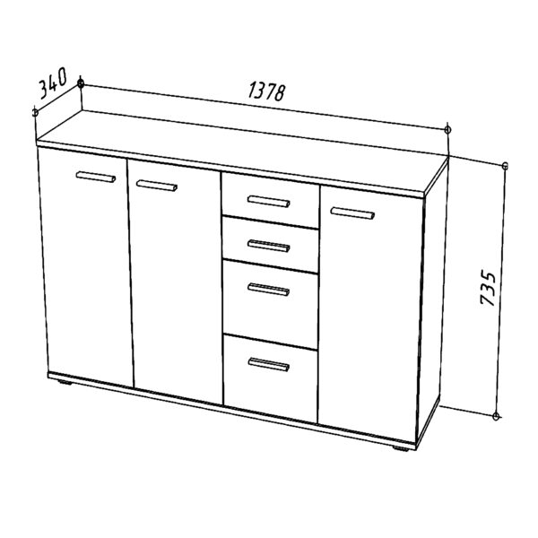 Commode FAUSKE - 4 Tiroirs - 3 Portes - Blanc - Largeur 138 cm, Hauteur 74 cm, Profondeur 34 cm – Image 3