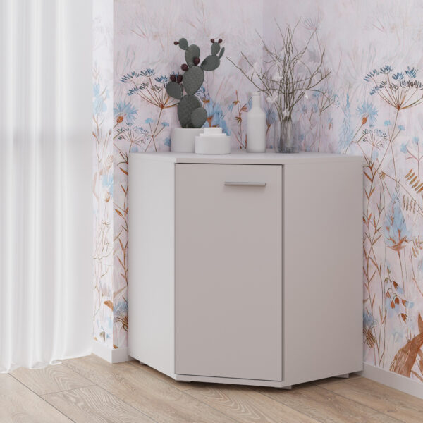 Commode FAUSKE - Spacieuse - D'angle - Blanc - Largeur 138 cm, Hauteur 74 cm, Profondeur 34 cm – Image 2