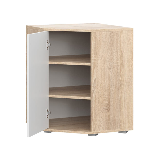 Commode FAUSKE - Spacieuse - d'angle - Chêne Sonoma - Blanc - Largeur 138 cm, Hauteur 74 cm, Profondeur 34 cm – Image 4