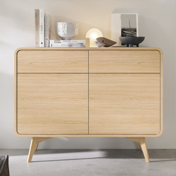Commode Cornwall KSZ108 – Chêne – Arrondie – 2 Tiroirs – Largeur 108 cm, Hauteur 84 cm, Profondeur 39 cm – Image 2