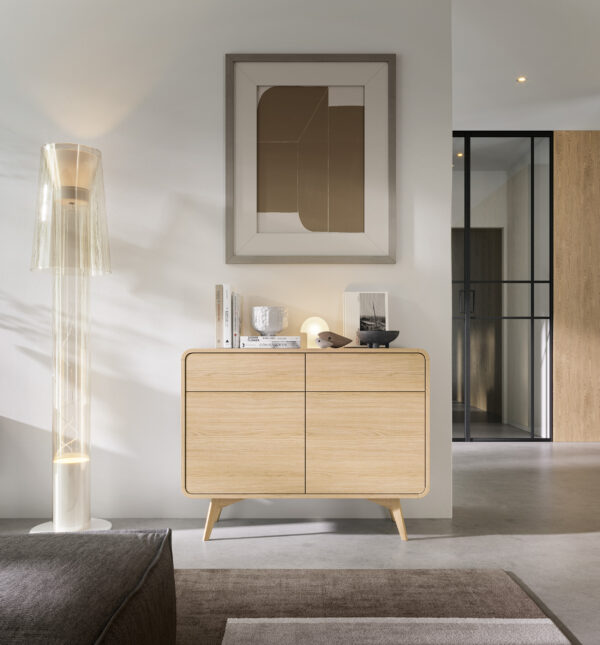 Commode Cornwall KSZ108 – Chêne – Arrondie – 2 Tiroirs – Largeur 108 cm, Hauteur 84 cm, Profondeur 39 cm – Image 6