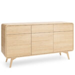 Commode Cornwall KSZ160 – Chêne – Arrondie – 3 Tiroirs – Largeur 160 cm, Hauteur 84 cm, Profondeur 39 cm