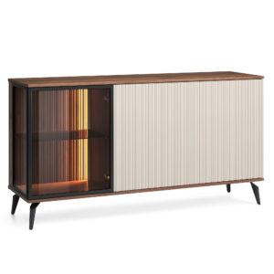 Commode Dawson K154 – Noyer – Cachemire – Vitrée – Éclairage LED – Largeur 154 cm, Hauteur 80 cm, Profondeur 39 cm