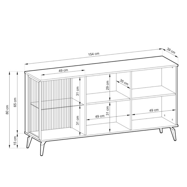 Commode Dawson K154 – Noyer – Cachemire – Vitrée – Éclairage LED – Largeur 154 cm, Hauteur 80 cm, Profondeur 39 cm – Image 3