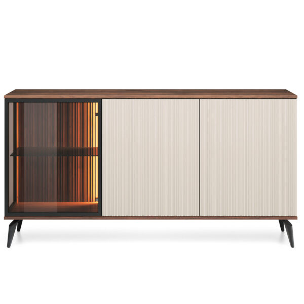 Commode Dawson K154 – Noyer – Cachemire – Vitrée – Éclairage LED – Largeur 154 cm, Hauteur 80 cm, Profondeur 39 cm – Image 7