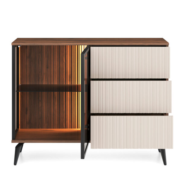 Commode Dawson KSZ103 – Noyer – Cachemire – Vitrée – Éclairage LED – Largeur 103 cm, Hauteur 80 cm, Profondeur 39 cm – Image 4