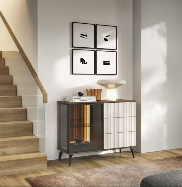 Commode Dawson KSZ103 – Noyer – Cachemire – Vitrée – Éclairage LED – Largeur 103 cm, Hauteur 80 cm, Profondeur 39 cm – Image 6