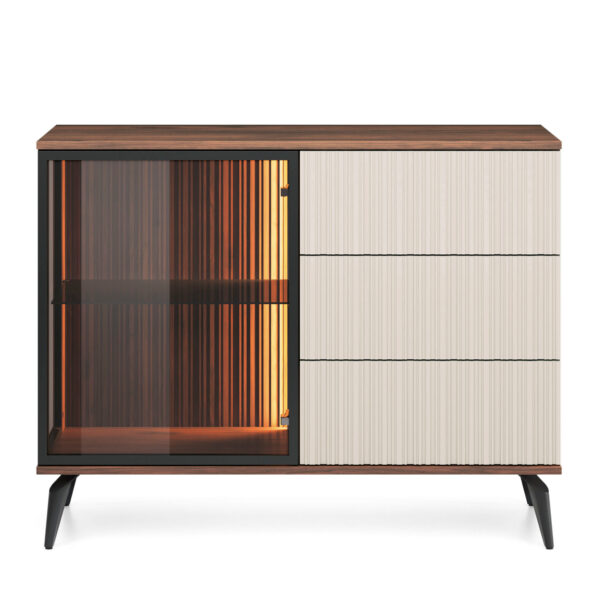 Commode Dawson KSZ103 – Noyer – Cachemire – Vitrée – Éclairage LED – Largeur 103 cm, Hauteur 80 cm, Profondeur 39 cm – Image 7