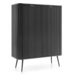 Commode MORDEN K103 – Noire – Façades rainurées – Largeur 103 cm, Hauteur 129 cm, Profondeur 39 cm