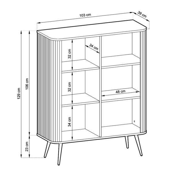 Commode MORDEN K103 – Blanche – Façades rainurées – Largeur 103 cm, Hauteur 129 cm, Profondeur 39 cm – Image 3