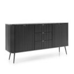 Commode MORDEN KSZ168 – Noire – Façades rainurées – 3 Tiroirs – Largeur 168 cm, Hauteur 87 cm, Profondeur 39 cm