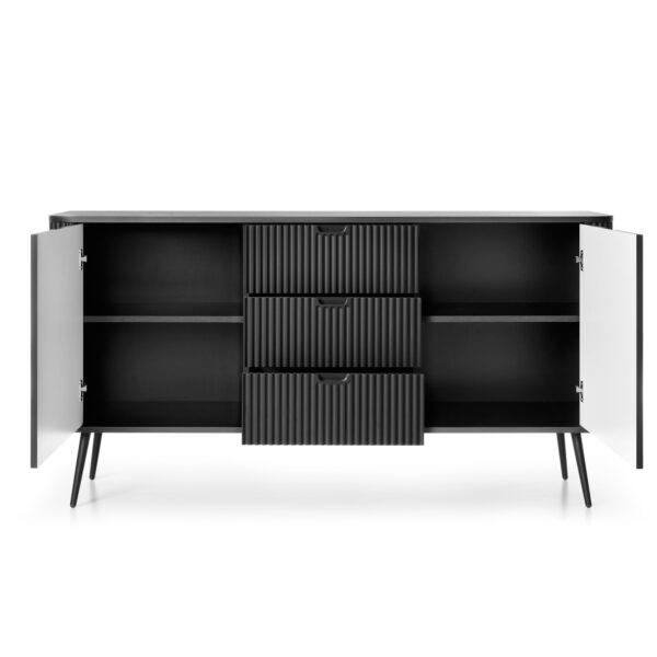 Commode MORDEN KSZ168 – Noire – Façades rainurées – 3 Tiroirs – Largeur 168 cm, Hauteur 87 cm, Profondeur 39 cm – Image 4