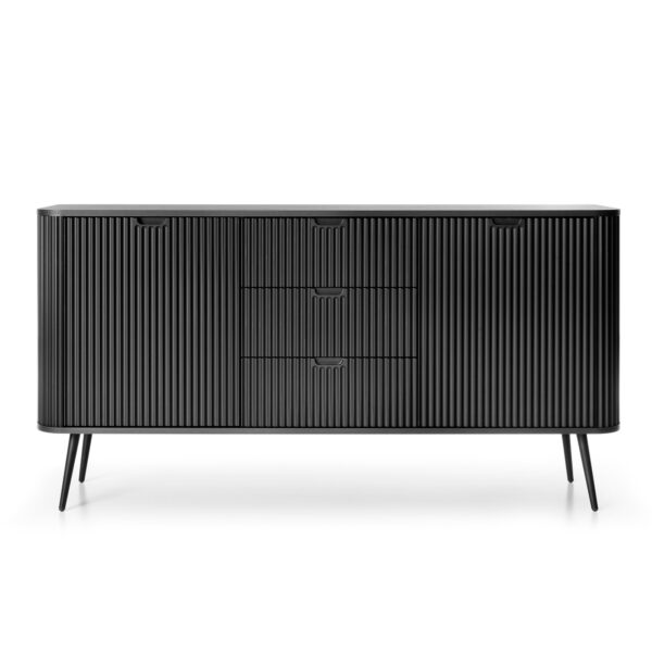 Commode MORDEN KSZ168 – Noire – Façades rainurées – 3 Tiroirs – Largeur 168 cm, Hauteur 87 cm, Profondeur 39 cm – Image 7