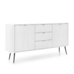 Commode MORDEN KSZ168 – Blanche – Façades rainurées – 3 Tiroirs – Largeur 168 cm, Hauteur 87 cm, Profondeur 39 cm