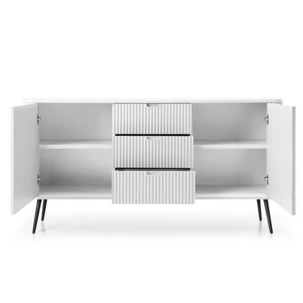 Commode MORDEN KSZ168 – Blanche – Façades rainurées – 3 Tiroirs – Largeur 168 cm, Hauteur 87 cm, Profondeur 39 cm – Image 4