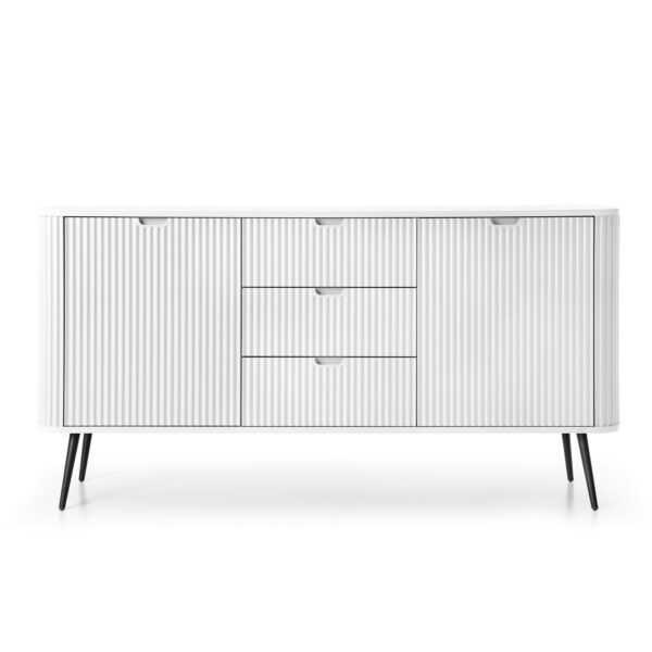 Commode MORDEN KSZ168 – Blanche – Façades rainurées – 3 Tiroirs – Largeur 168 cm, Hauteur 87 cm, Profondeur 39 cm – Image 7