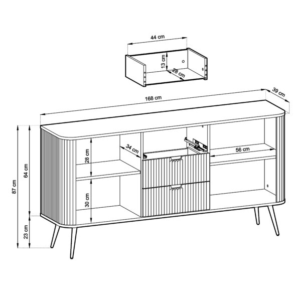 Commode MORDEN KSZ168 – Cachemire – Façades rainurées – 3 Tiroirs – Largeur 168 cm, Hauteur 87 cm, Profondeur 39 cm – Image 3