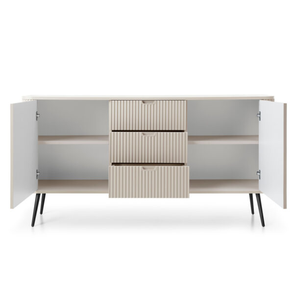 Commode MORDEN KSZ168 – Cachemire – Façades rainurées – 3 Tiroirs – Largeur 168 cm, Hauteur 87 cm, Profondeur 39 cm – Image 4