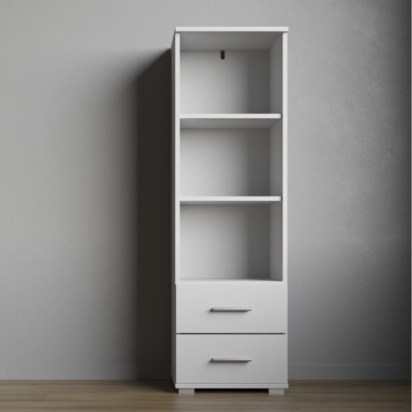Étagère FAUSKE - 2 Tiroirs - Blanc - Largeur 40 cm, Hauteur 130 cm, Profondeur 34 cm – Image 2