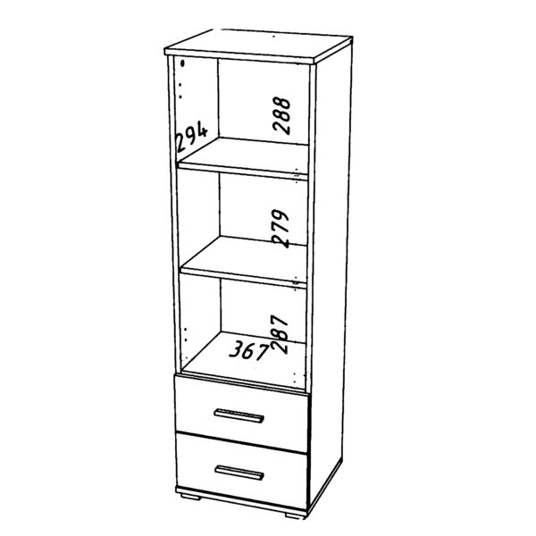 Étagère FAUSKE - 2 Tiroirs - Blanc - Largeur 40 cm, Hauteur 130 cm, Profondeur 34 cm – Image 3