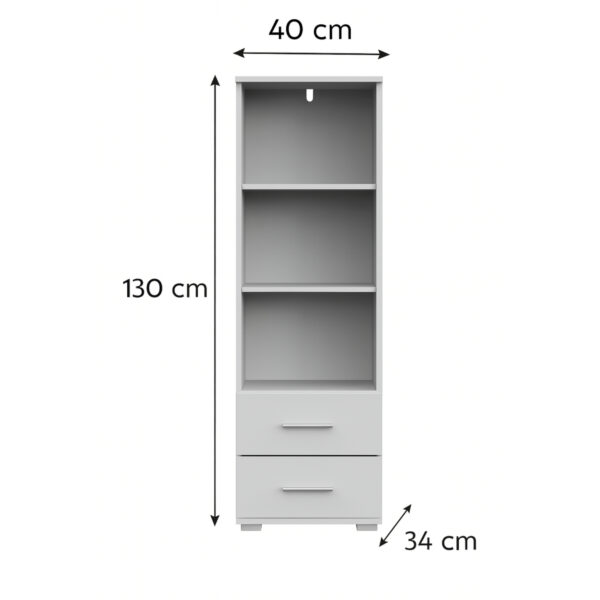Étagère FAUSKE - 2 Tiroirs - Blanc - Largeur 40 cm, Hauteur 130 cm, Profondeur 34 cm – Image 5